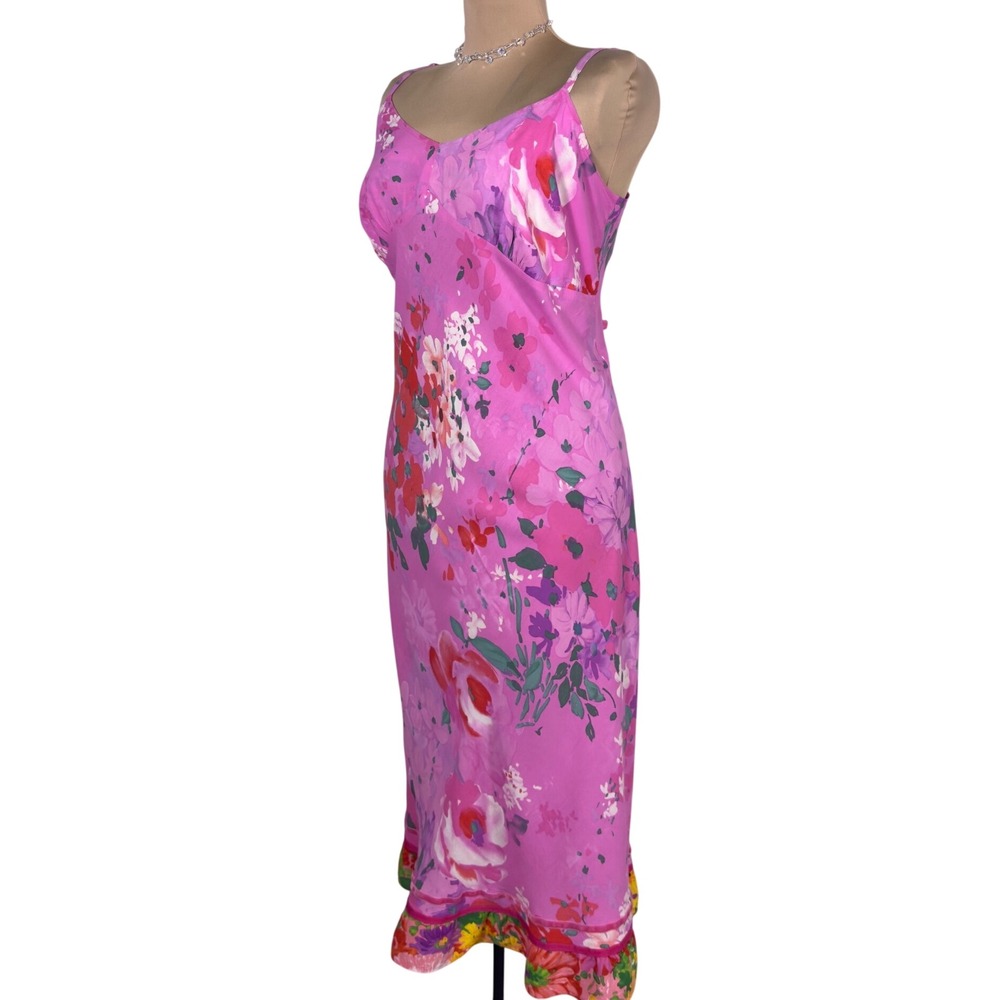 Vtg Jams World XL Floralee Pink Floral Midi Dress Hawaiian Resort Boho Ruffle - Picture 3 of 11
